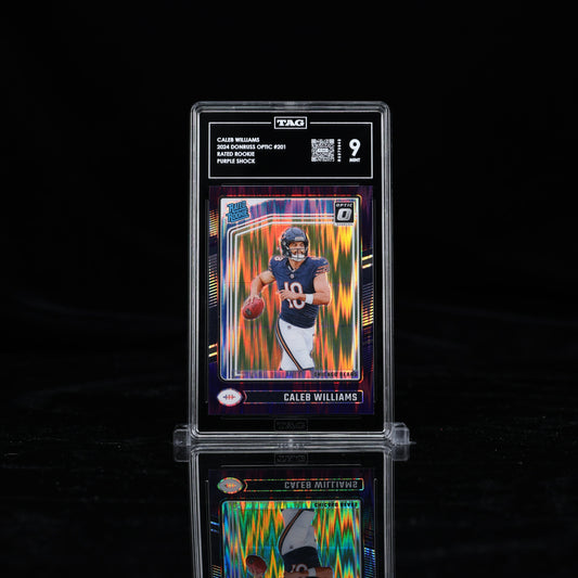 CALEB WILLIAMS 2024 DONRUSS OPTIC #201 RATED ROOKIES PURPLE SHOCK TAG 9