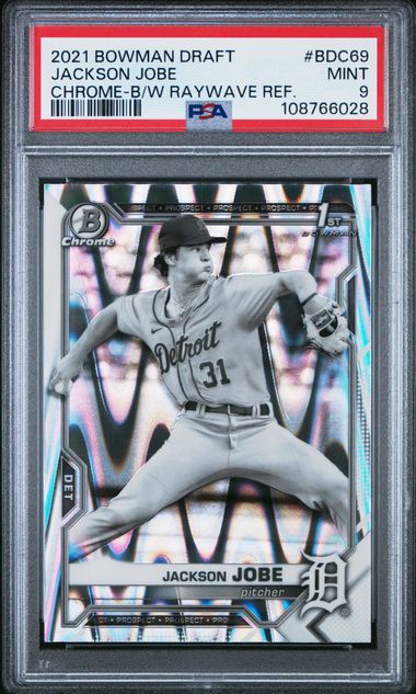 2021 Bowman Draft Jackson Jobe Chrome Black & White Raywave PSA 9