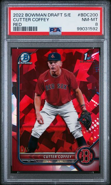 2022 BOWMAN DRAFT CHROME SAPPHIRE EDITION CUTTER COFFEY RED 1/5 PSA 8