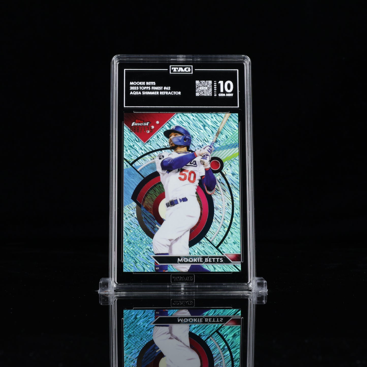 MOOKIE BETTS 2023 TOPPS FINEST #62 AQUA SHIMMER REFRACTOR /175 TAG 10