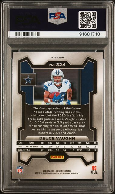 2023 PANINI PRIZM #324 DEUCE VAUGHN RED PRIZM ROOKIE PSA 9