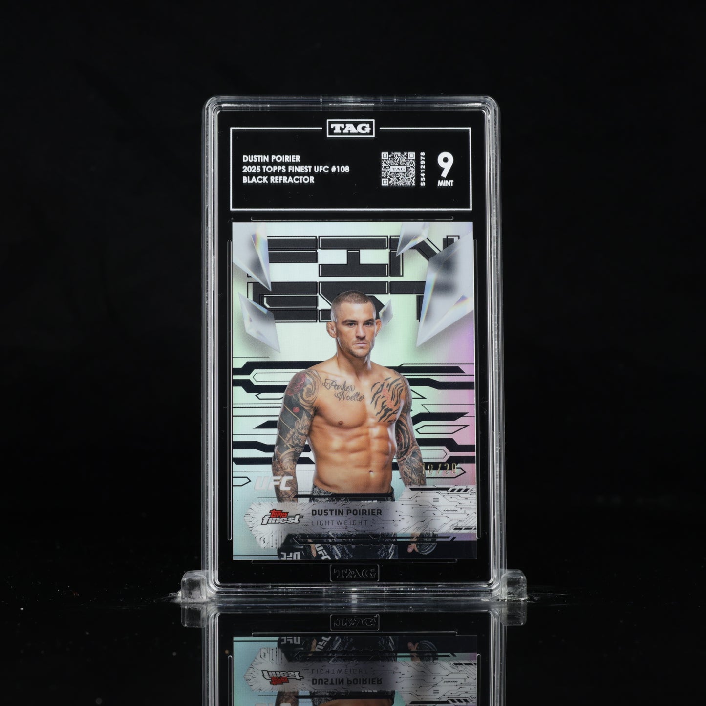 2025 Topps Finest UFC DUSTIN POIRIER RARE #108 Black Refractor /20 TAG 9