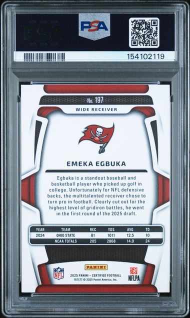 2025 PANINI CERTIFIED #197 EMEKA EGBUKA MIRROR TEAL /75 PSA 10