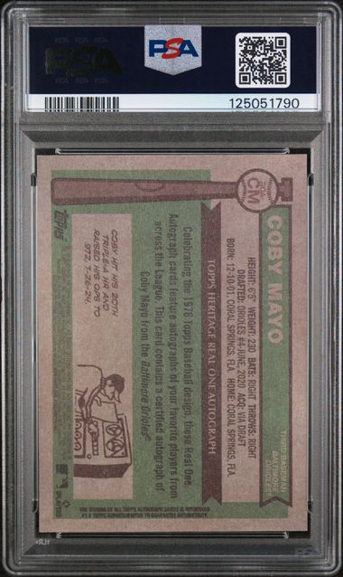 2025 TOPPS HERITAGE REAL ONE AUTOGRAPHS ROOKIE AUTO COBY MAYO PSA 10