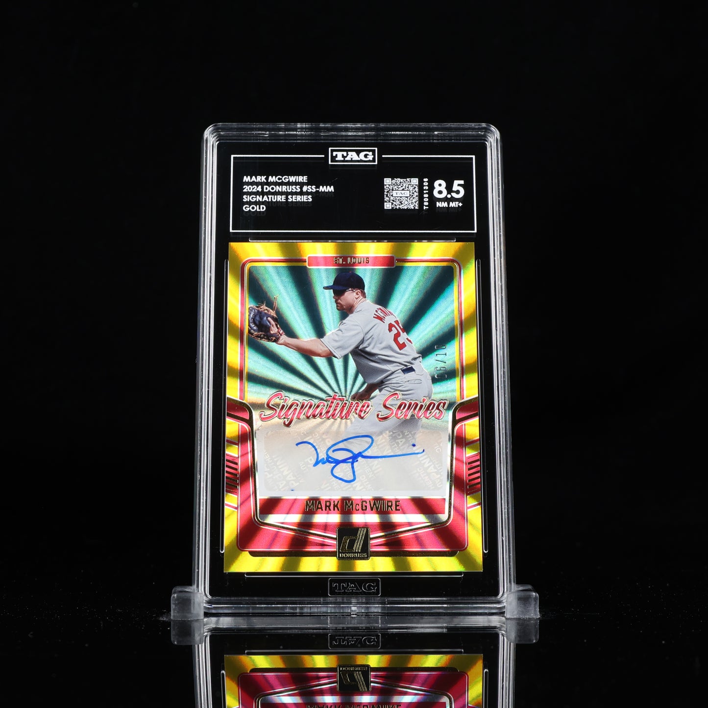 MARK MCGWIRE 2024 DONRUSS #SS-MM SIGNATURE SERIES GOLD /10 TAG 8.5