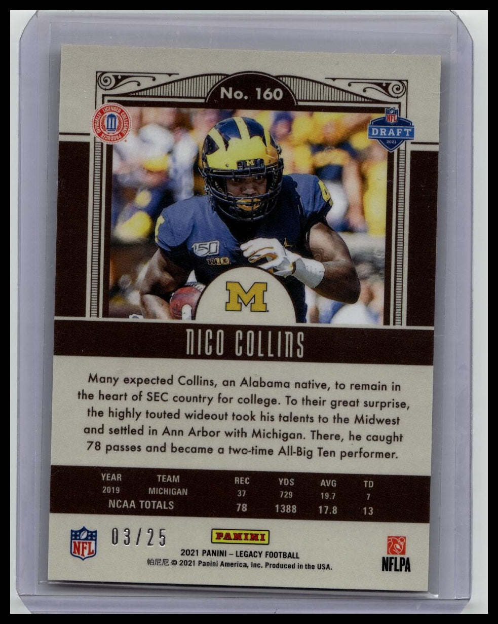 2021 Panini Chronicles Legacy #160 Nico Collins Rookie RC Texans /25