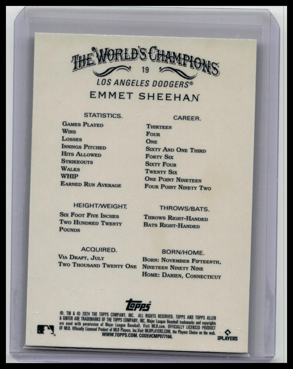 2024 Topps Allen & Ginter Emmet Sheehan Chrome Rookie