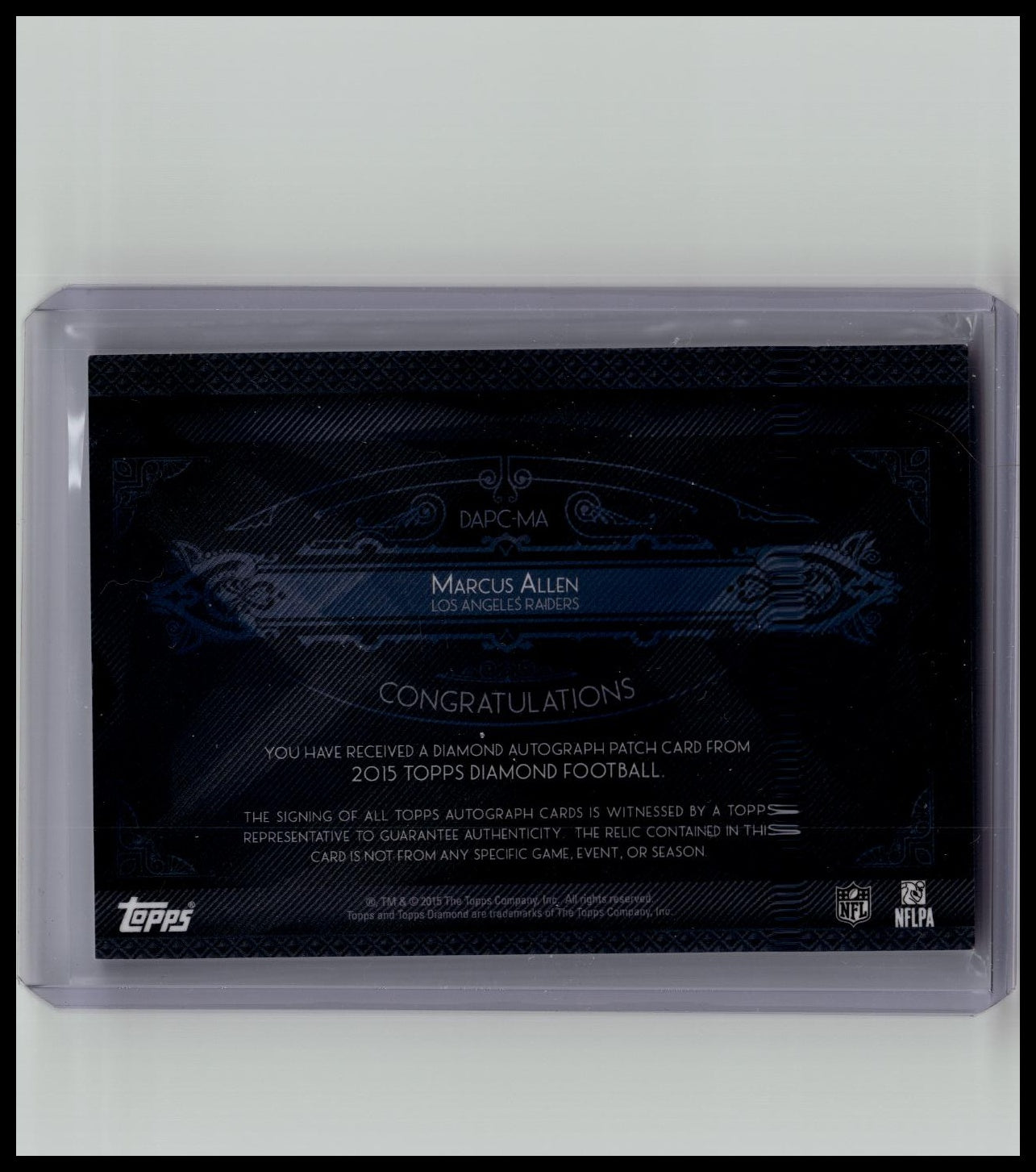 2015 Topps Diamond Football Marcus Allen On Card Auto & Patch /25