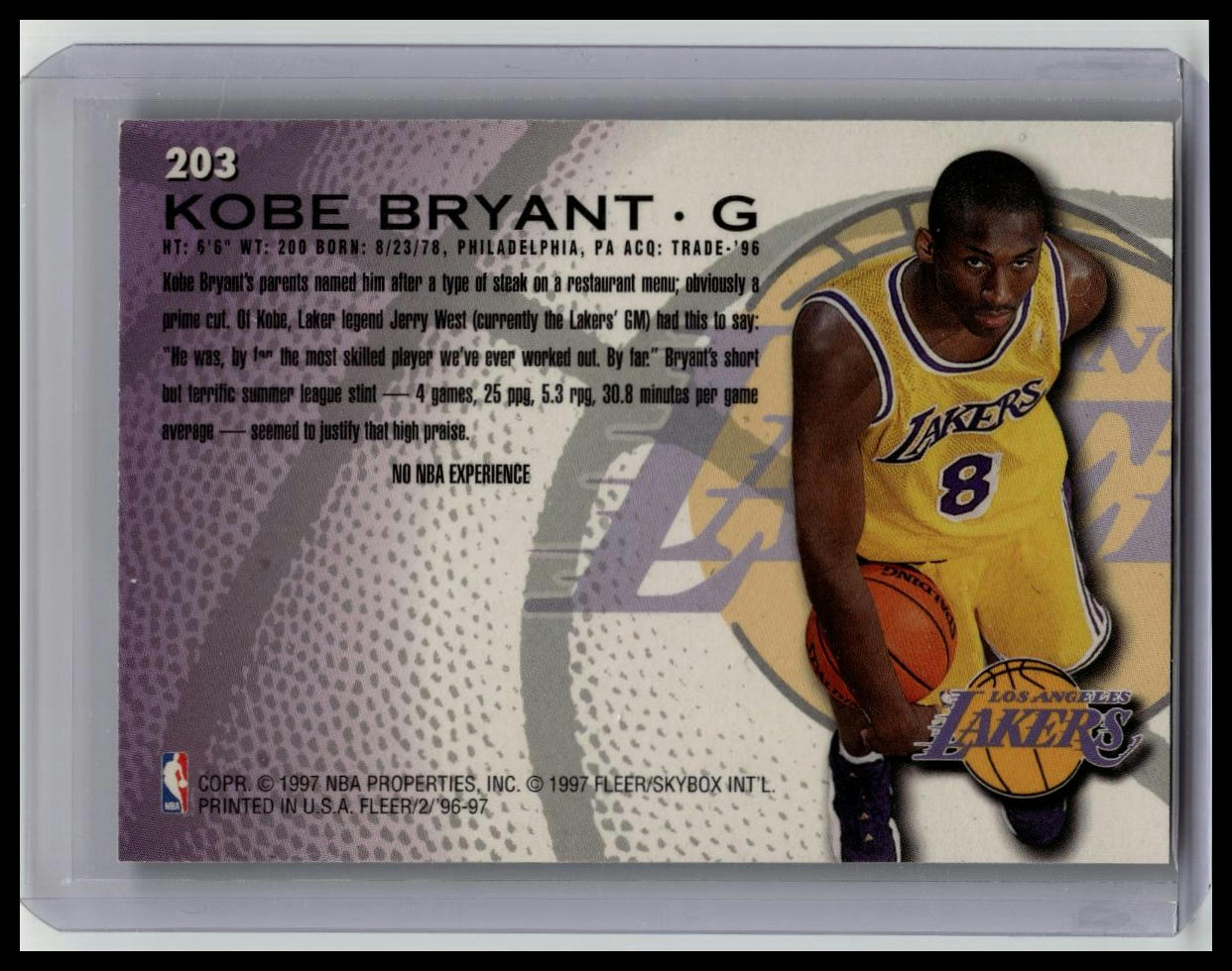 1996-97 Fleer Basketbal Kobe Bryant LAKERS #203 Rookie RC