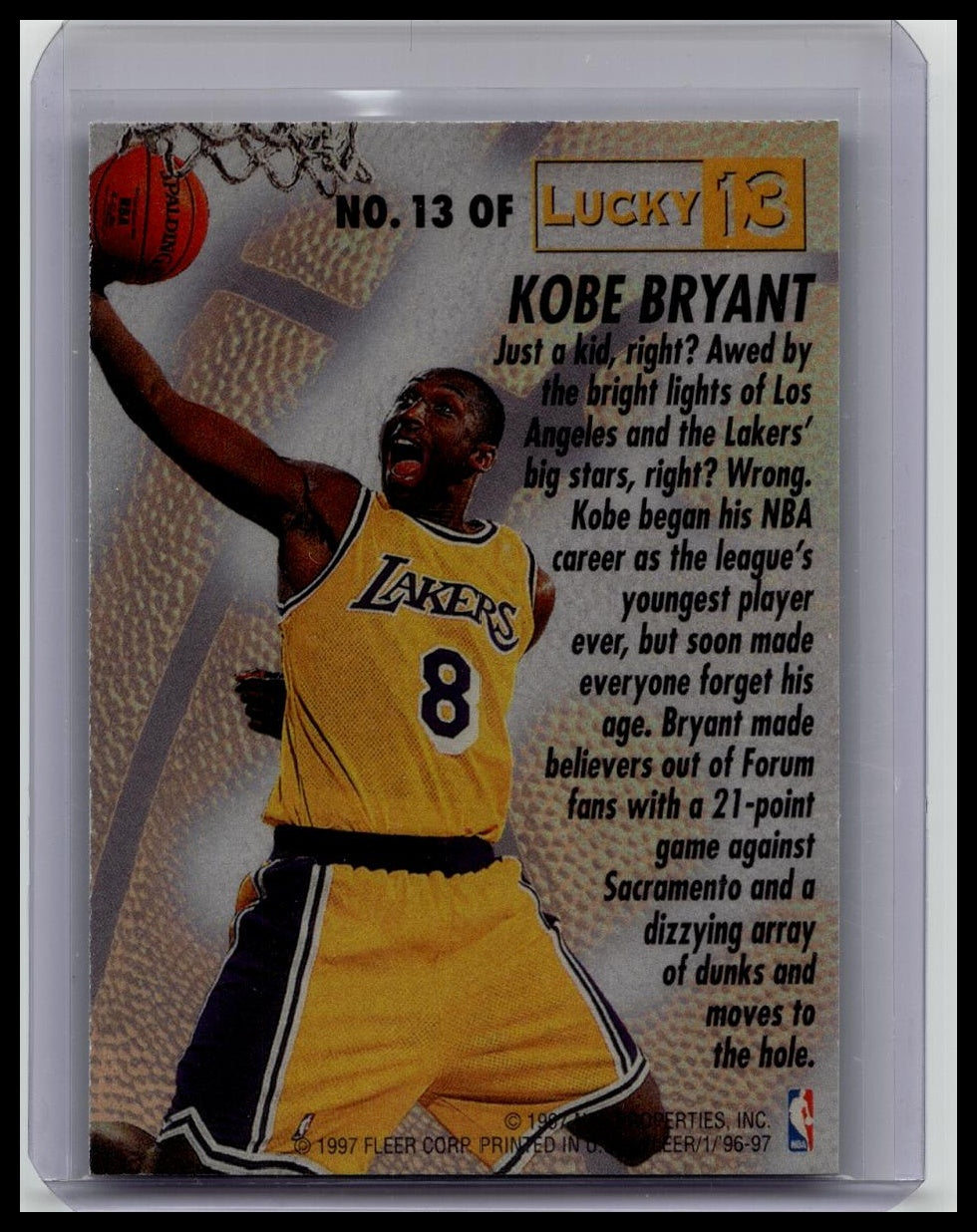 1996-97 Fleer Kobe Bryant Lucky 13 #13  RC Rookie