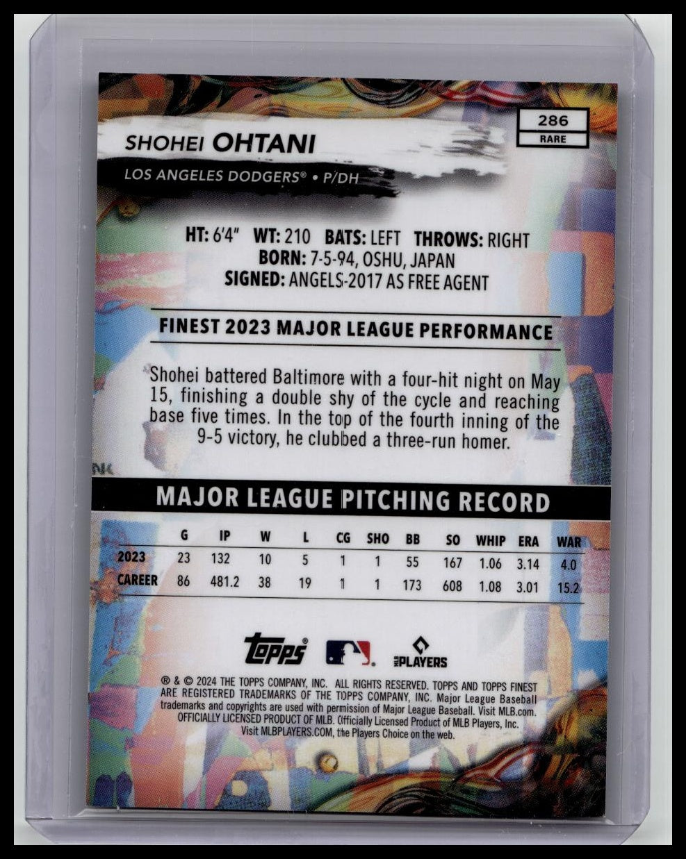 2024 TOPPS FINEST SHOHEI OHTANI RARE !!!! PURPLE CHECKERBOARD REFRACTOR /75