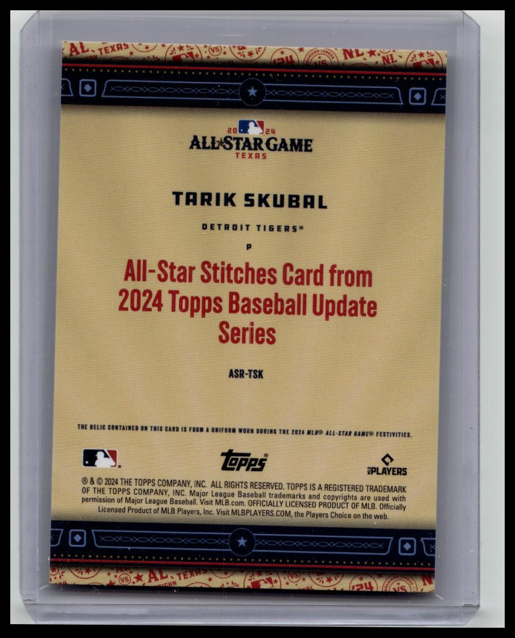 2024 Topps Update - Tarik Skubal - All Star Game Stitches Relic TIGERS