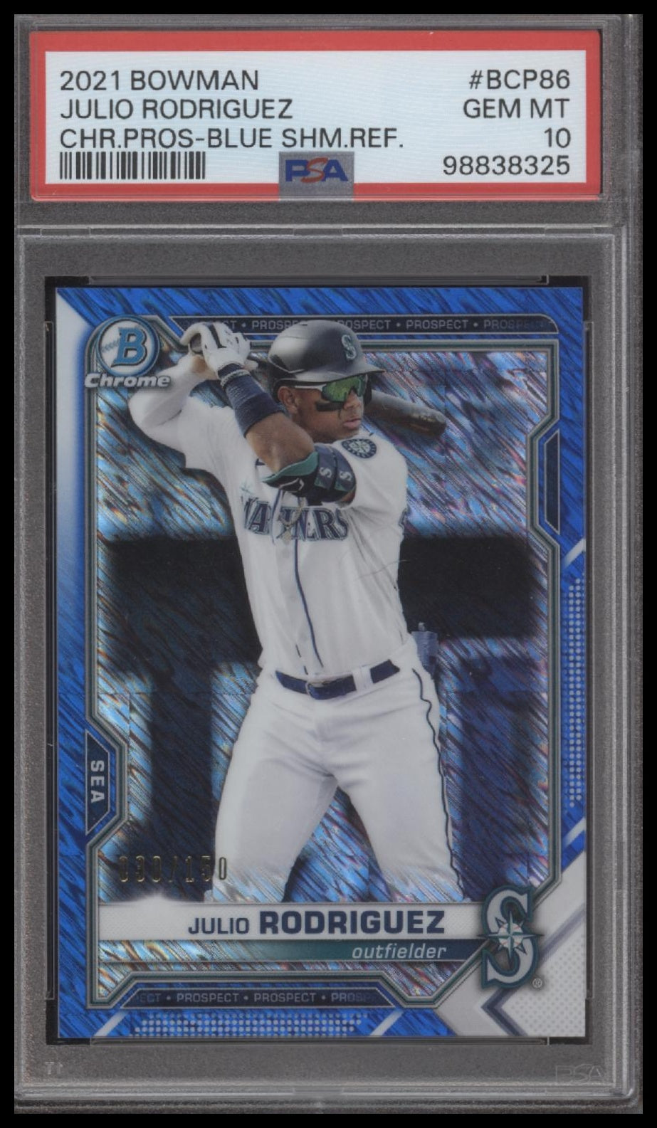2021 Bowman Chrome Julio Rodriguez Blue Shimmer Refractor PSA 10 Mariners