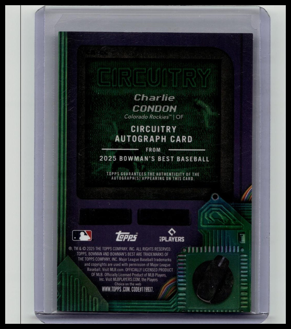 2025 Bowman's Best Circuitry Auto #CA-CC Charlie Condon /99 Rockies