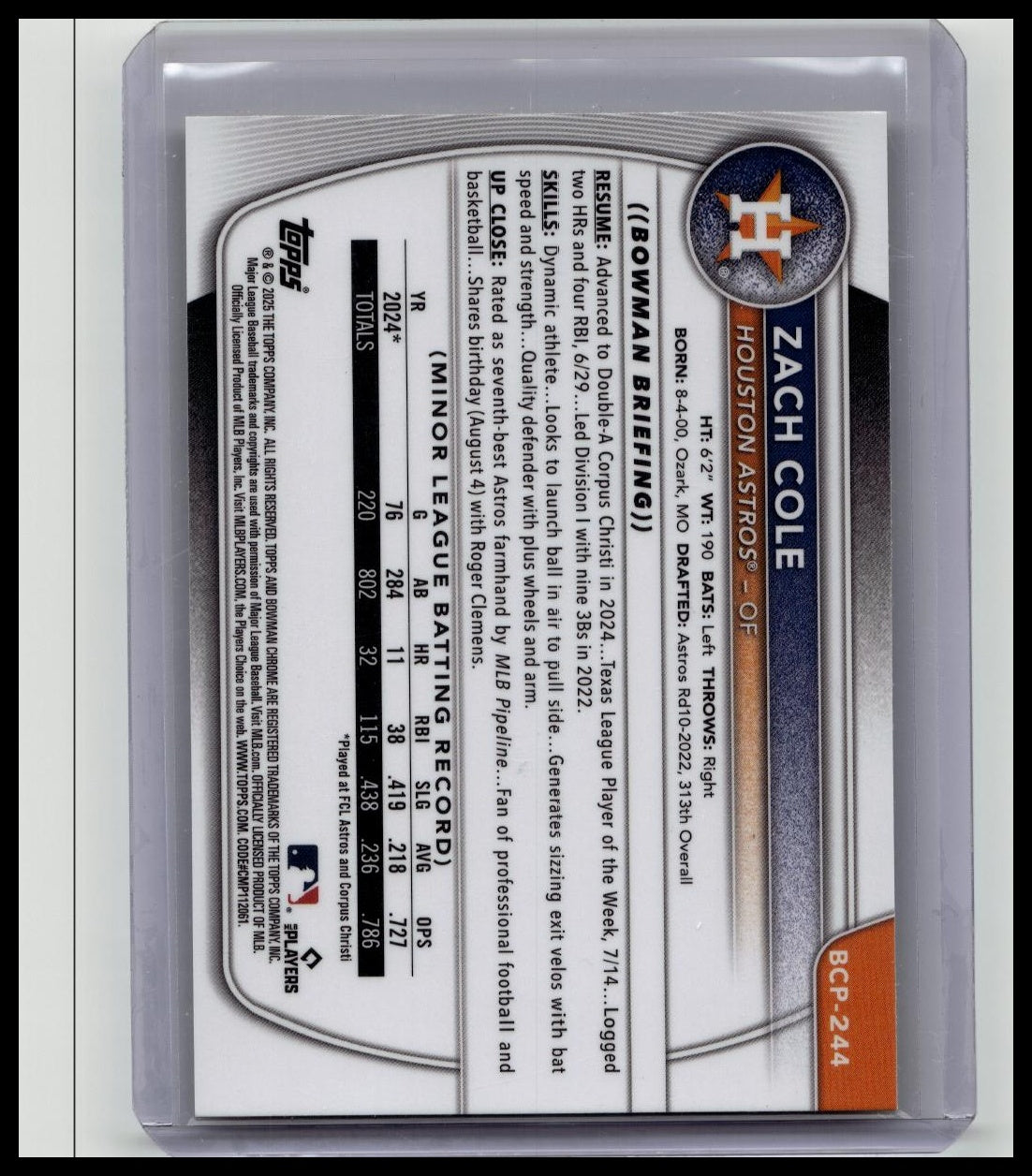 2025 Bowman Chrome Sapphire Edition - Chrome Prospects Zach Cole Yellow /75
