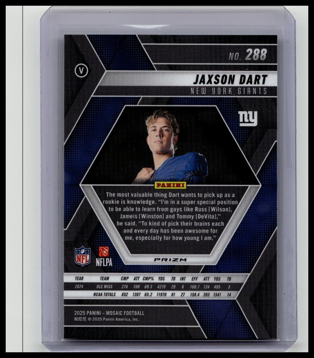 2025 Panini Mosaic - Rookie Variations Jaxson Dart #288 Silver Prizm (RC)