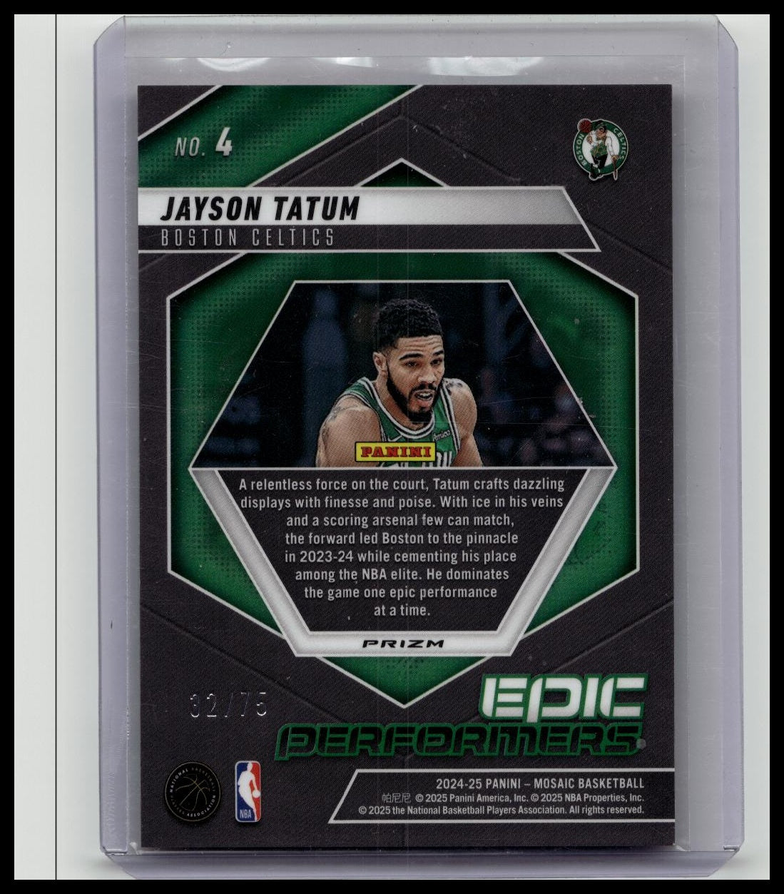 2024-25 Panini Mosaic Epic Performers Red Fluorescent /75 Jayson Tatum Celtics