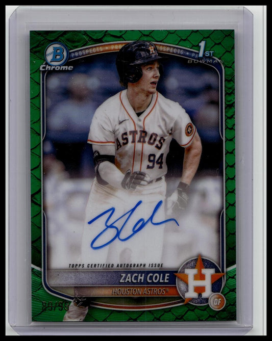 2025 Bowman Chrome Zach Cole Auto Reptilian Green Refractor 1st #/99 Astros