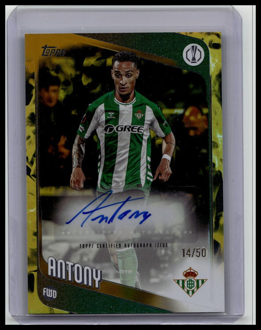 2025-26 Topps UEFA Club Competitions #BR-A Antony Gold Refractor Auto /50