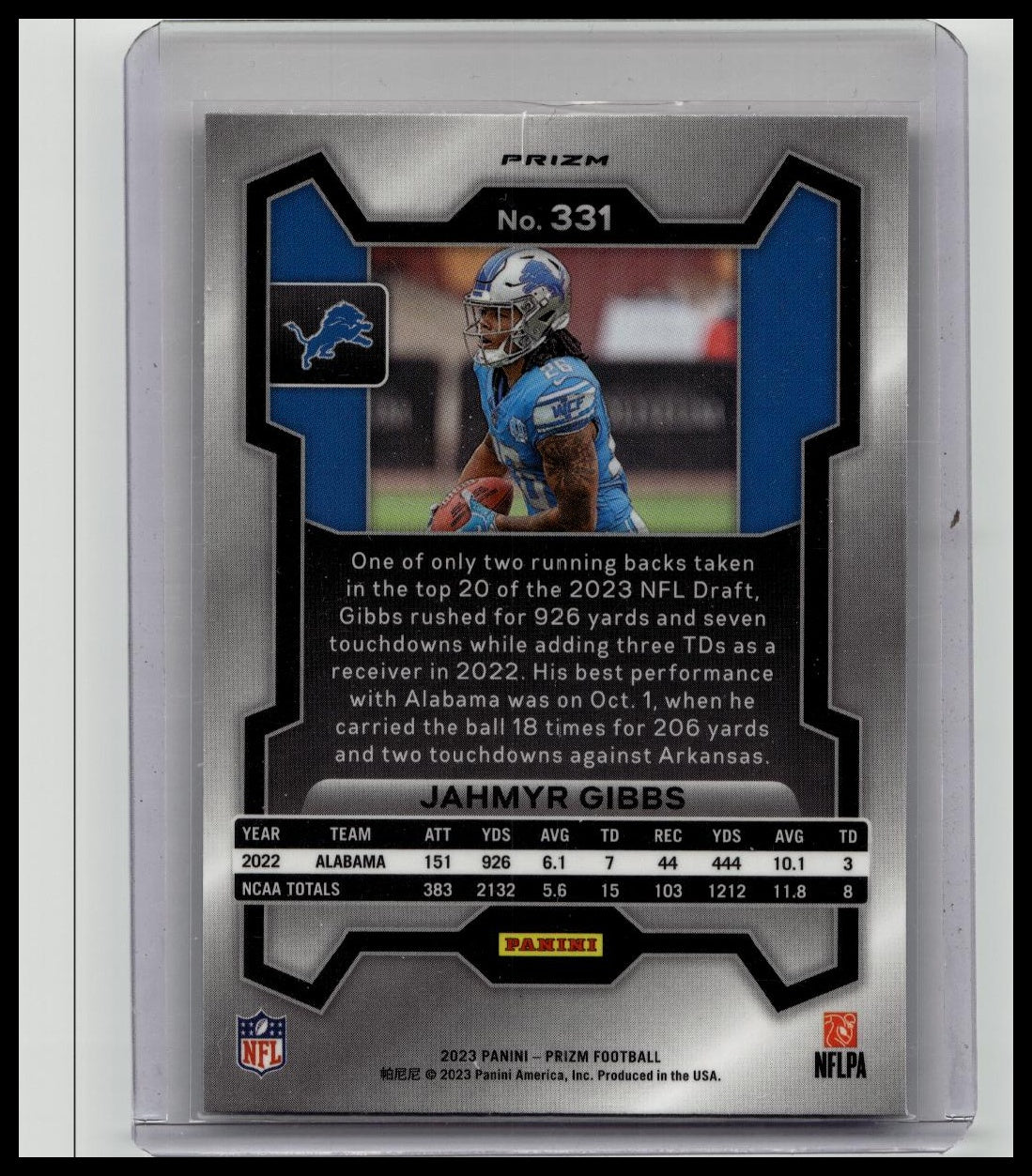 2023 Panini Prizm Jahmyr Gibbs RC Red White & Blue Prizm #331 Detroit Lions