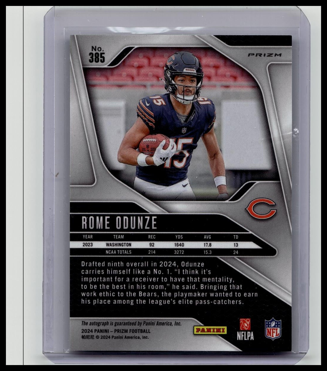 2024 Panini Prizm ROME ODUNZE ROOKIE SILVER PRIZM AUTO #385 CHICAGO BEARS