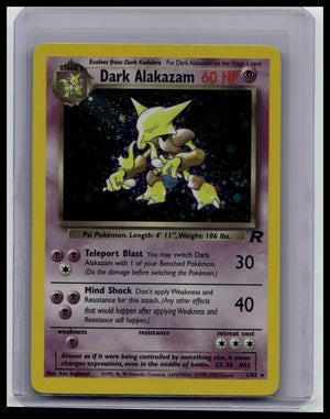 Pokémon Dark Alakazam 1/82 Team Rocket Holo Rare 2000 WOTC Vintage Card + Swirl