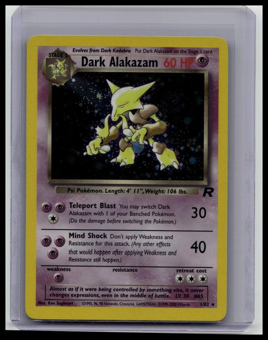 Pokémon Dark Alakazam 1/82 Team Rocket Holo Rare 2000 WOTC Vintage Card + Swirl