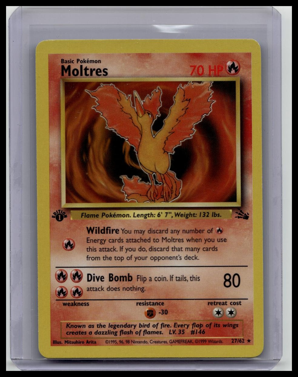 Pokémon Moltres Fossil 1st Edition Rare Card 27/62 Basic HP 70 1999 English
