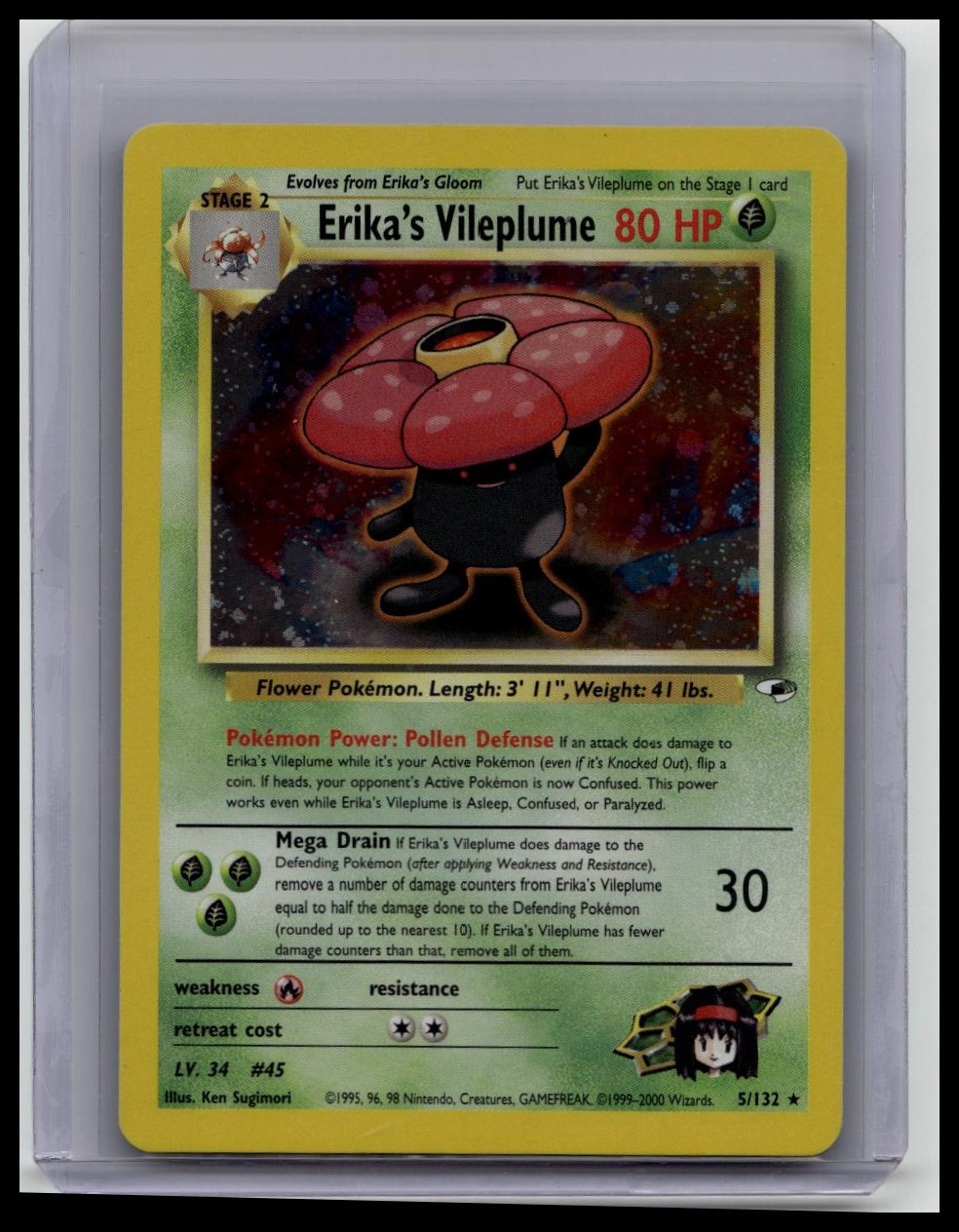 Wizards Erika's Vileplume 5/132 Gym Heroes Holo Rare Stage 2 80 HP Eng 2000