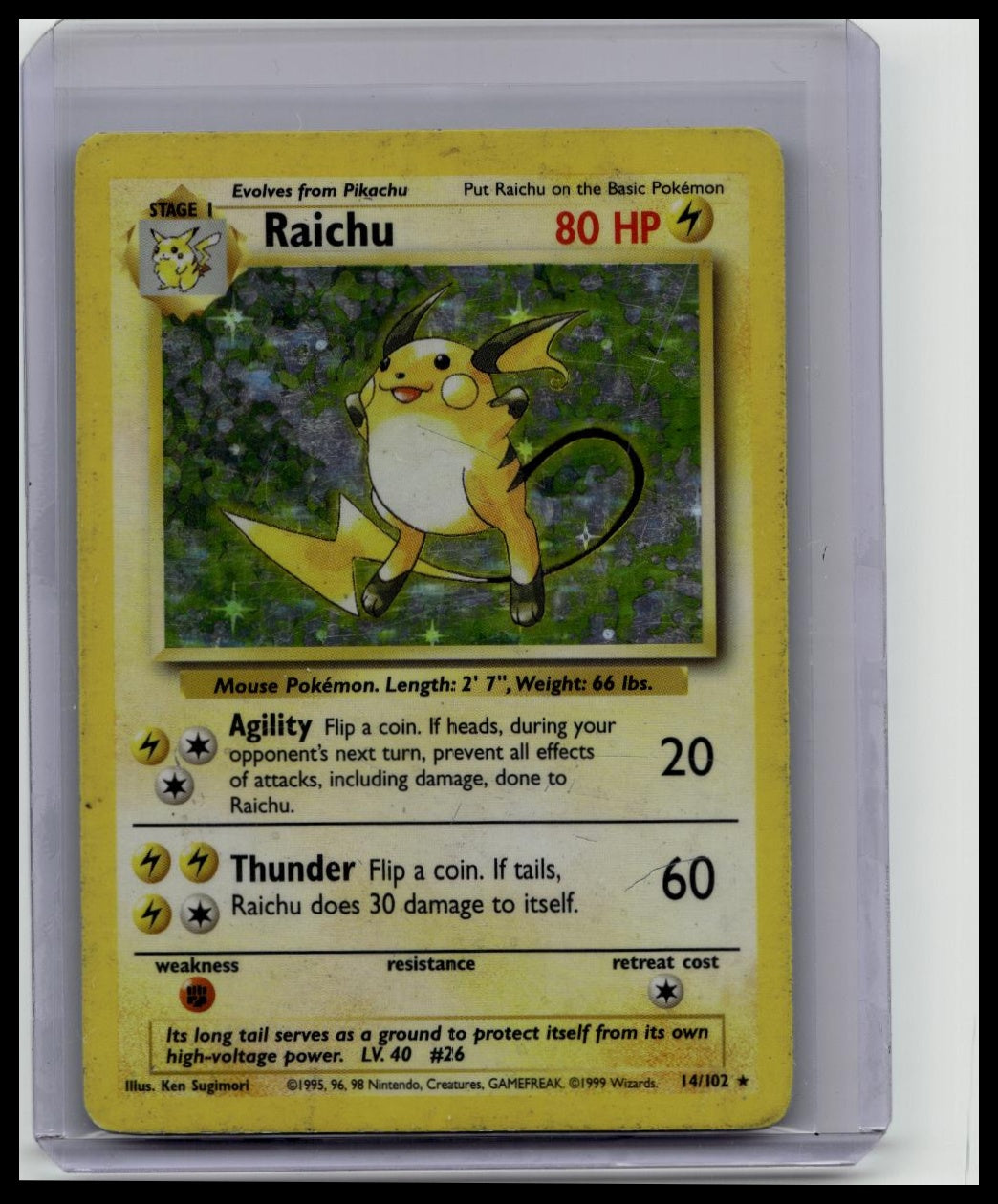 Pokémon Raichu 14/102 Base Set Holo Rare English 1999 80HP Wizards