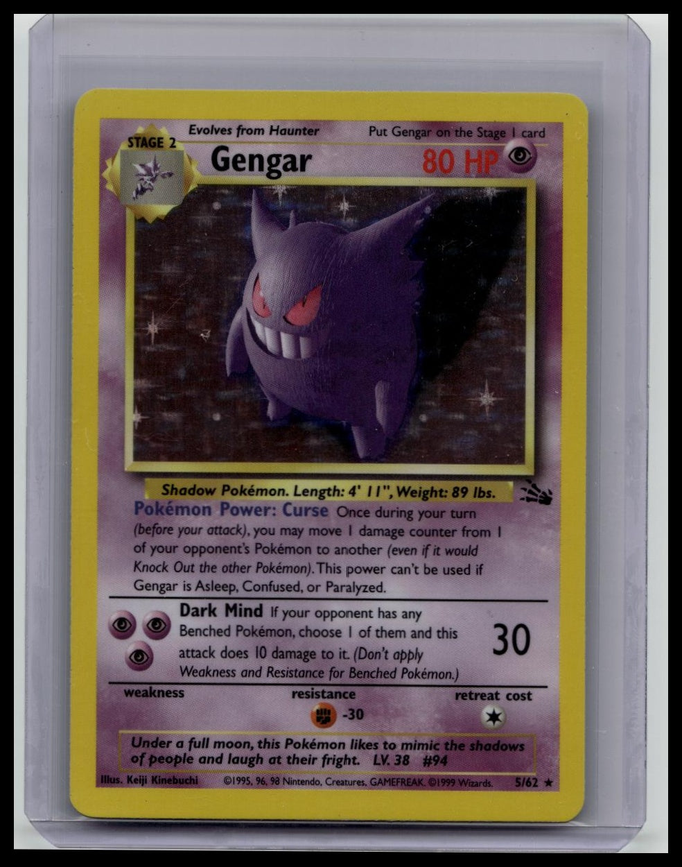 Pokémon TCG Gengar Holo Foil Card 5/62 Fossil Vintage 1999 Rare English Edition