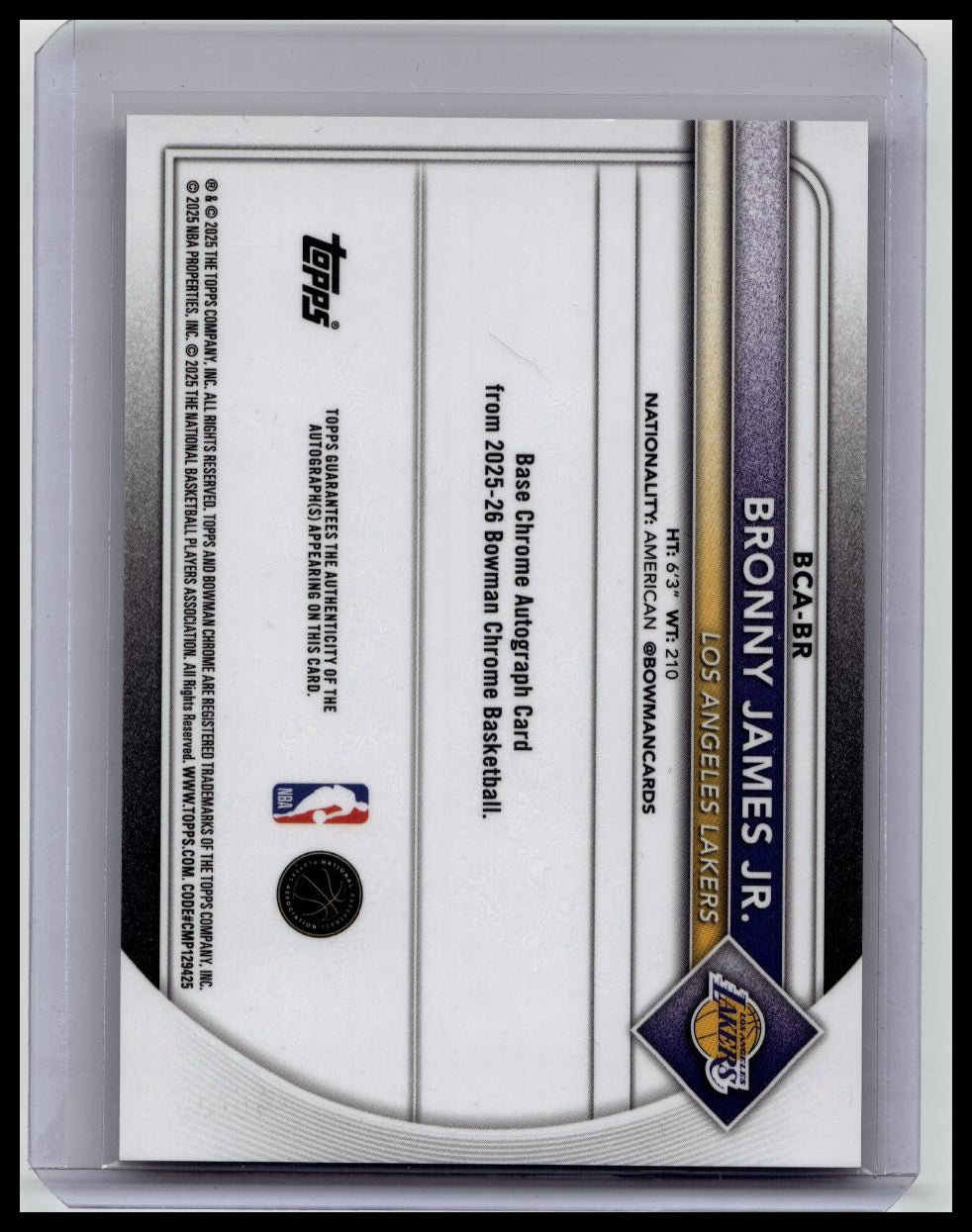 2025-26 Bowman Chrome Gold Mojo Auto Bronny James Jr. /50 No.BCA-BR