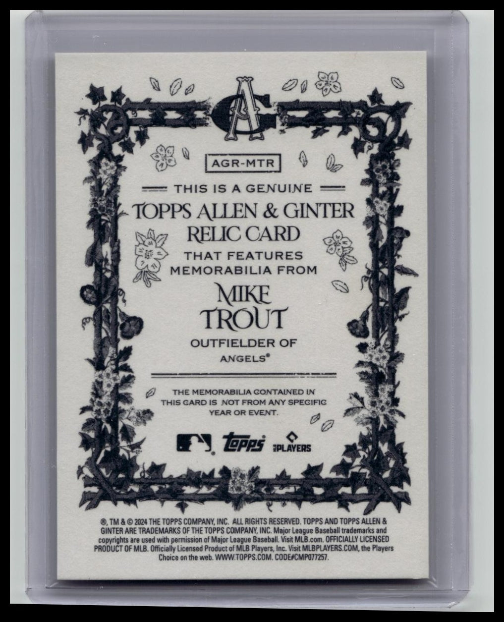 2024 Topps Allen & Ginter Game Used Jersey Relic Mike Trout Angels