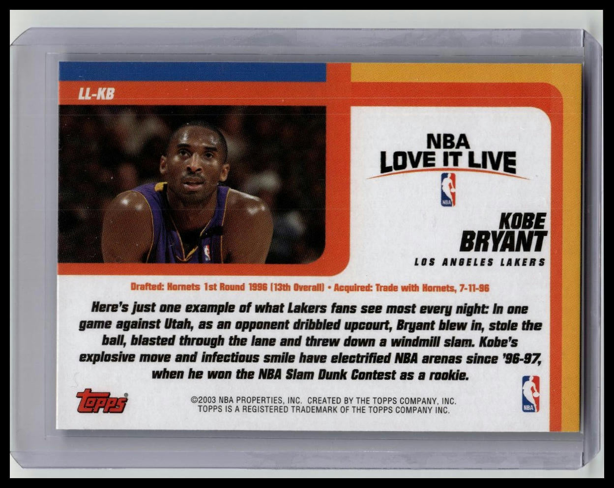 Kobe Bryant Lakers 2003-04 Topps Love It Live #LL-KB