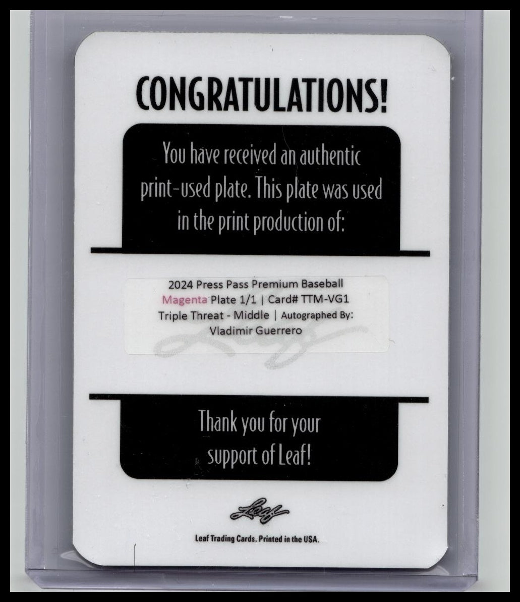 2024 Leaf Press Pass Premium Vladimir Guerrero Printing Plate Auto 1/1