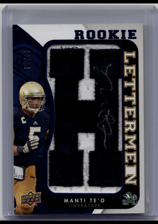 2013 Upper Deck Rookie Lettermen Manti Te'o RC /50 Auto! Notre Dame Irish!☘️