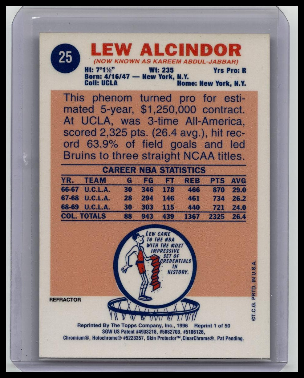 1996-97 Topps Kareem Abdul-Jabbar Lew Alcindor Refractor Finest Reprints