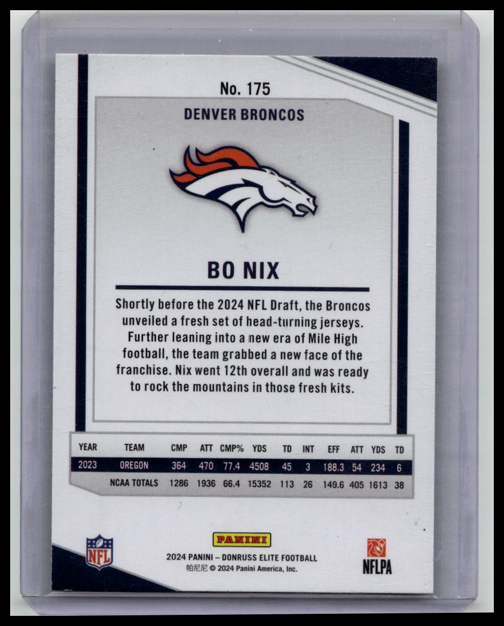 2024 Panini Elite Football Bo Nix Rookie Green Disco Donruss RC Broncos 175