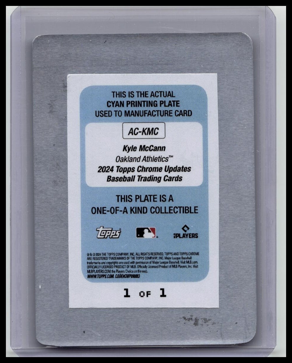 Kyle McCann 2024 TOPPS CHROME UPDATE ROOKIE AUTO CYAN PRINTING PLATE 1/1 A's