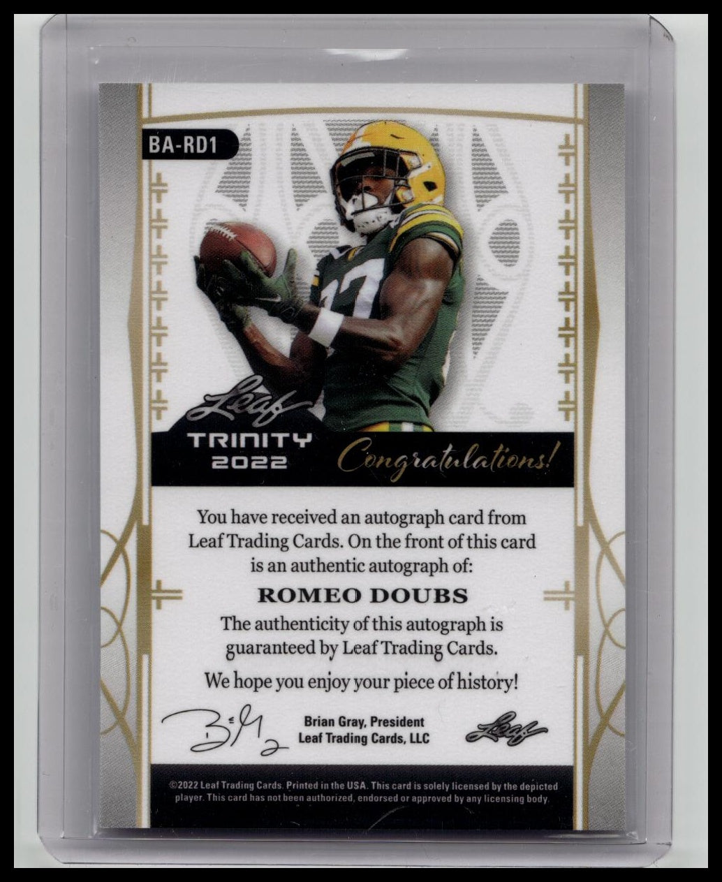 2022 LEAF TRINITY ROMEO DOUBS ROOKIE RC GREEN SPECTRUM AUTO 4/25 PACKERS