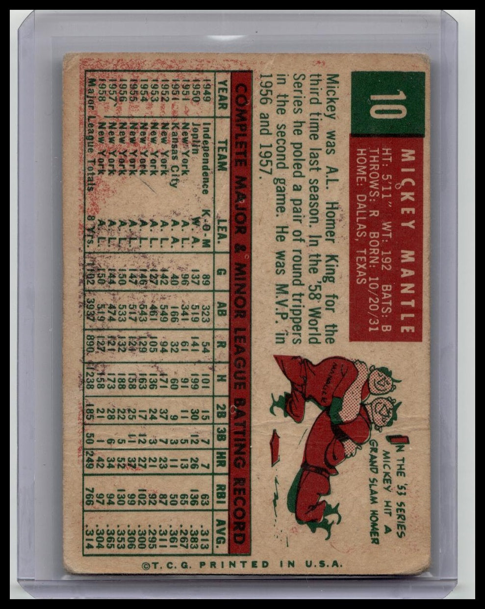 1959 TOPPS BASEBALL #10 MICKEY MANTLE NEW YORK YANKEES