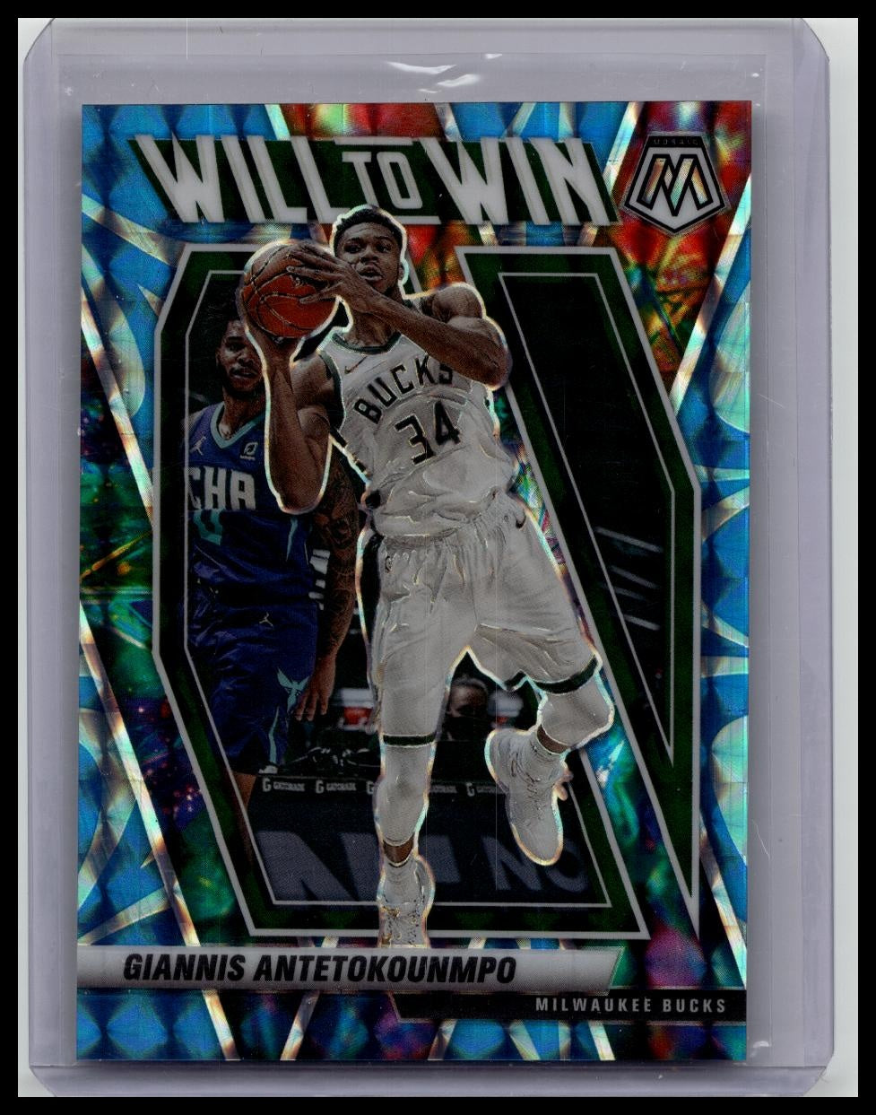 2020-21 Panini Mosaic Reactive Blue Will to Win Giannis Antetokounmpo /99