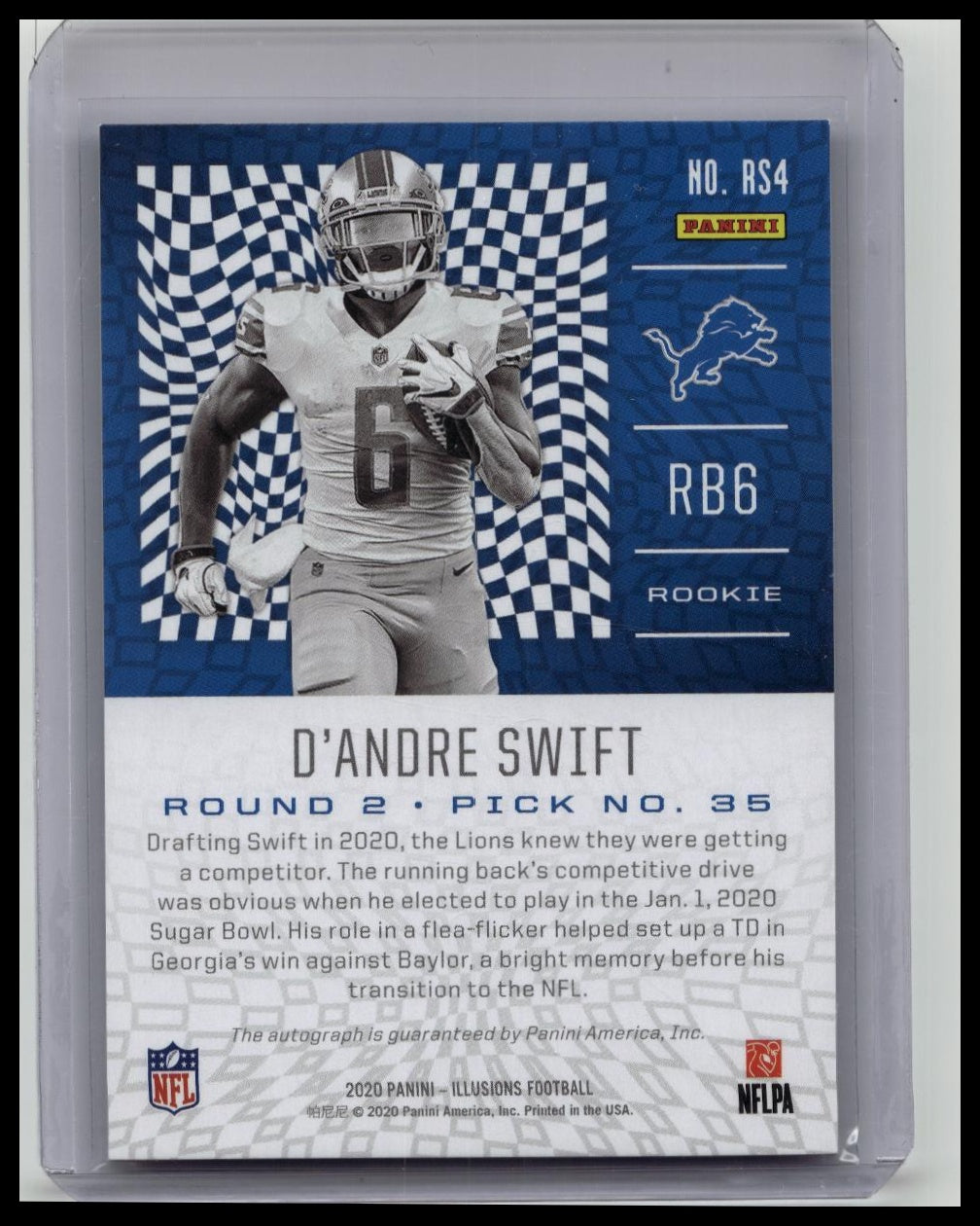 D'ANDRE SWIFT 2020 PANINI ILLUSIONS #RS4 ROOKIE SIGNS RC AUTO