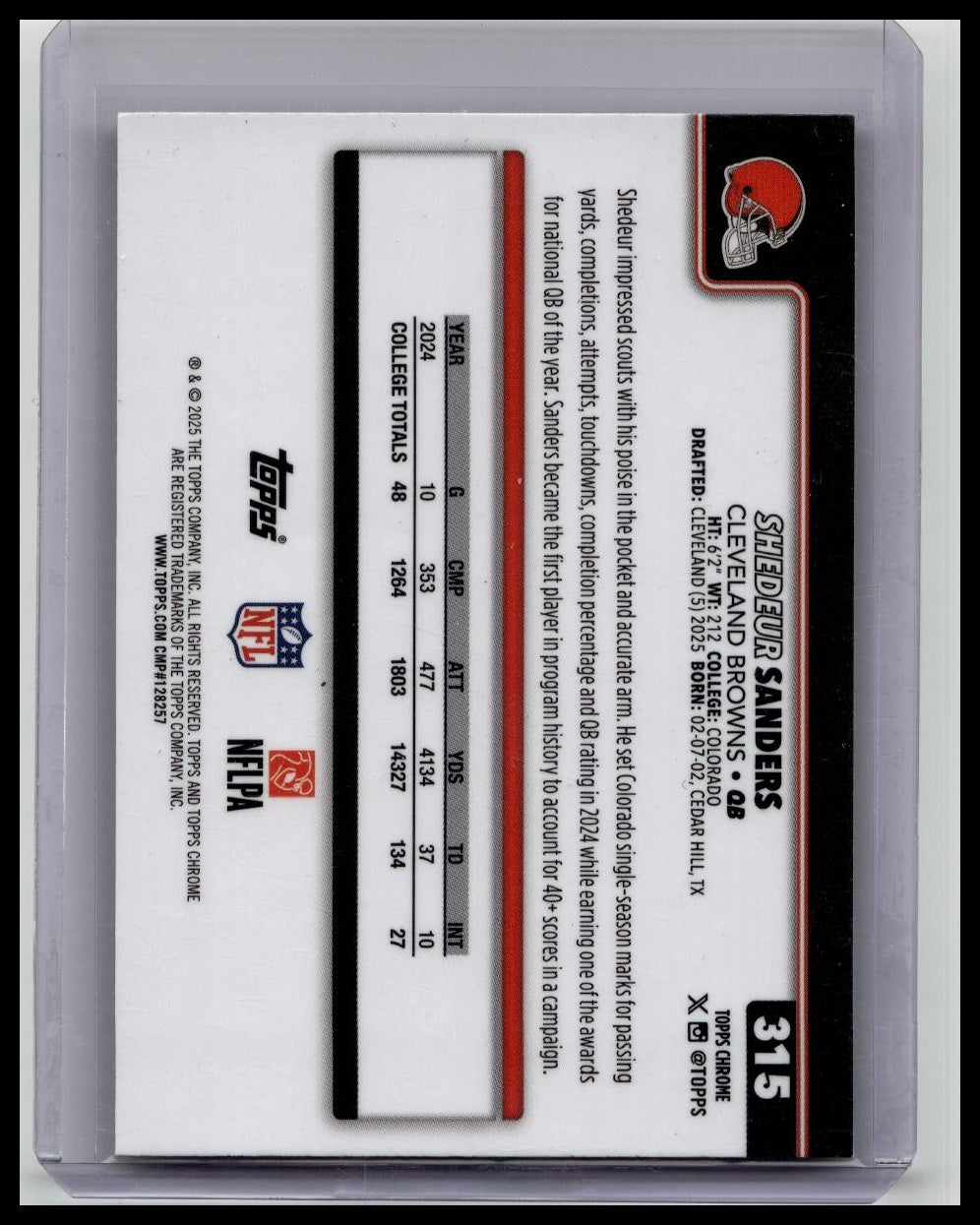 2025 Topps Chrome - Shedeur Sanders (RC) Football Leather Refractor #315