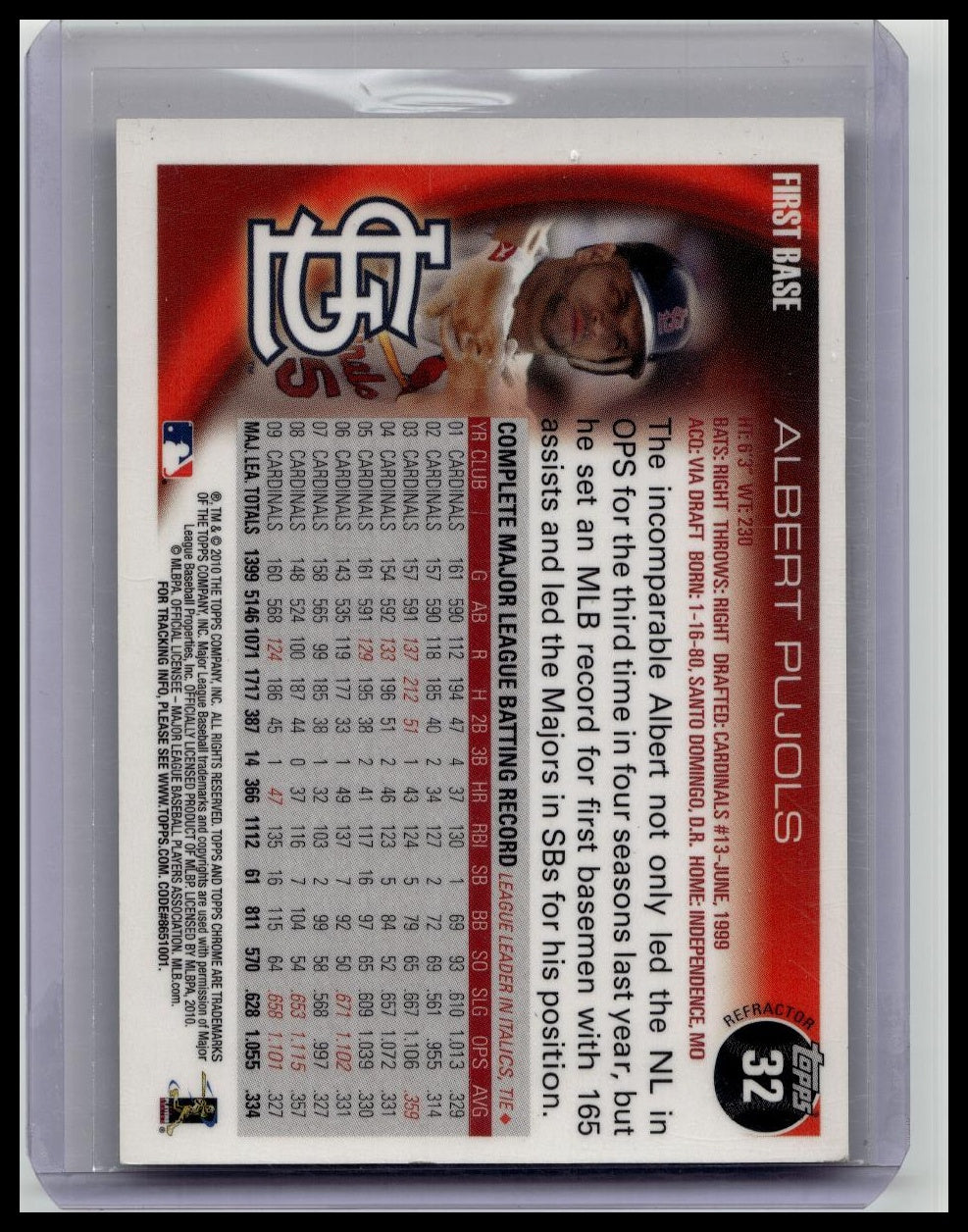 ALBERT PUJOLS 2010 Topps Chrome Refractor #32 Cardinals