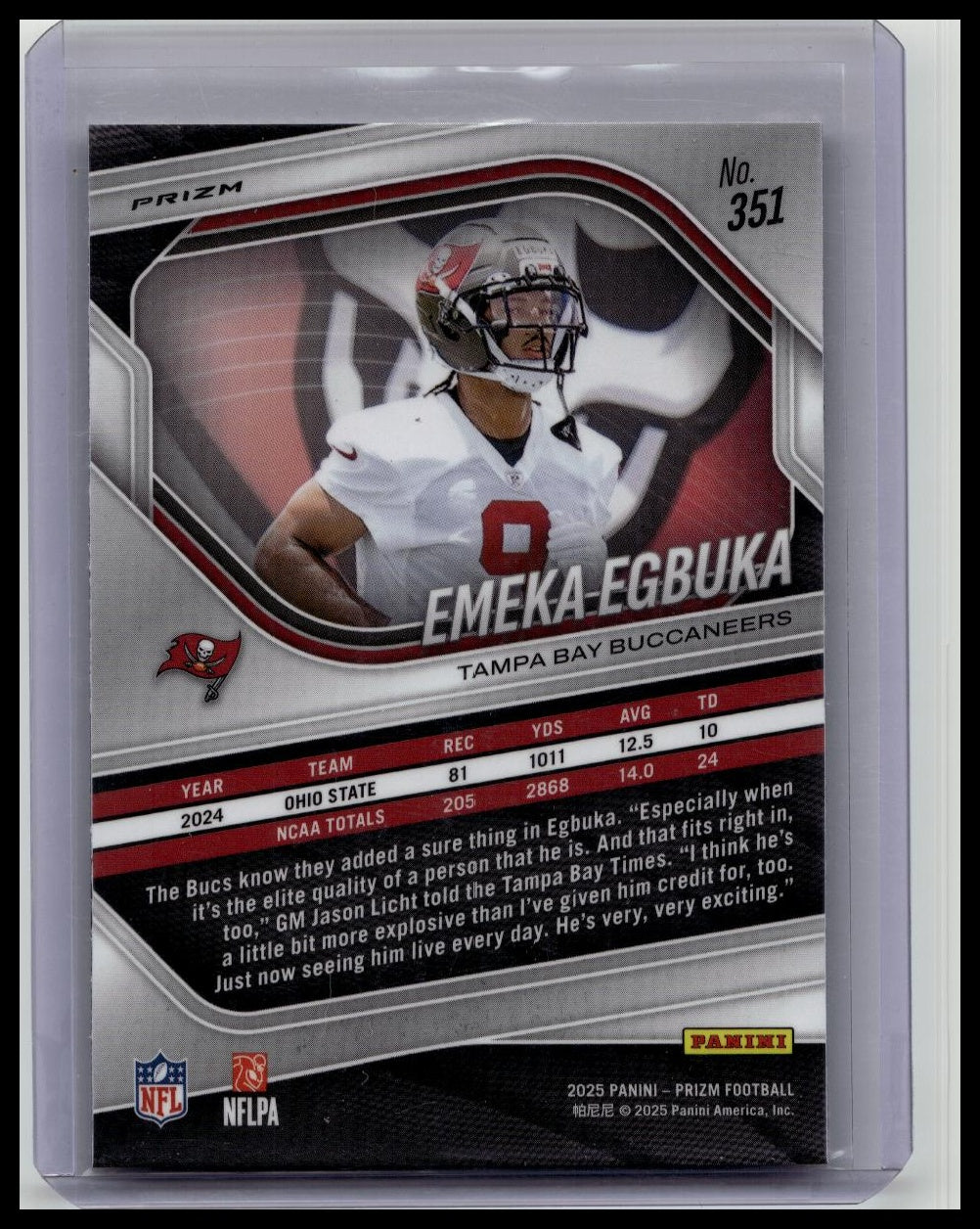 2025 Panini Prizm - Rookies Emeka Egbuka #351 Silver Prizm (RC)