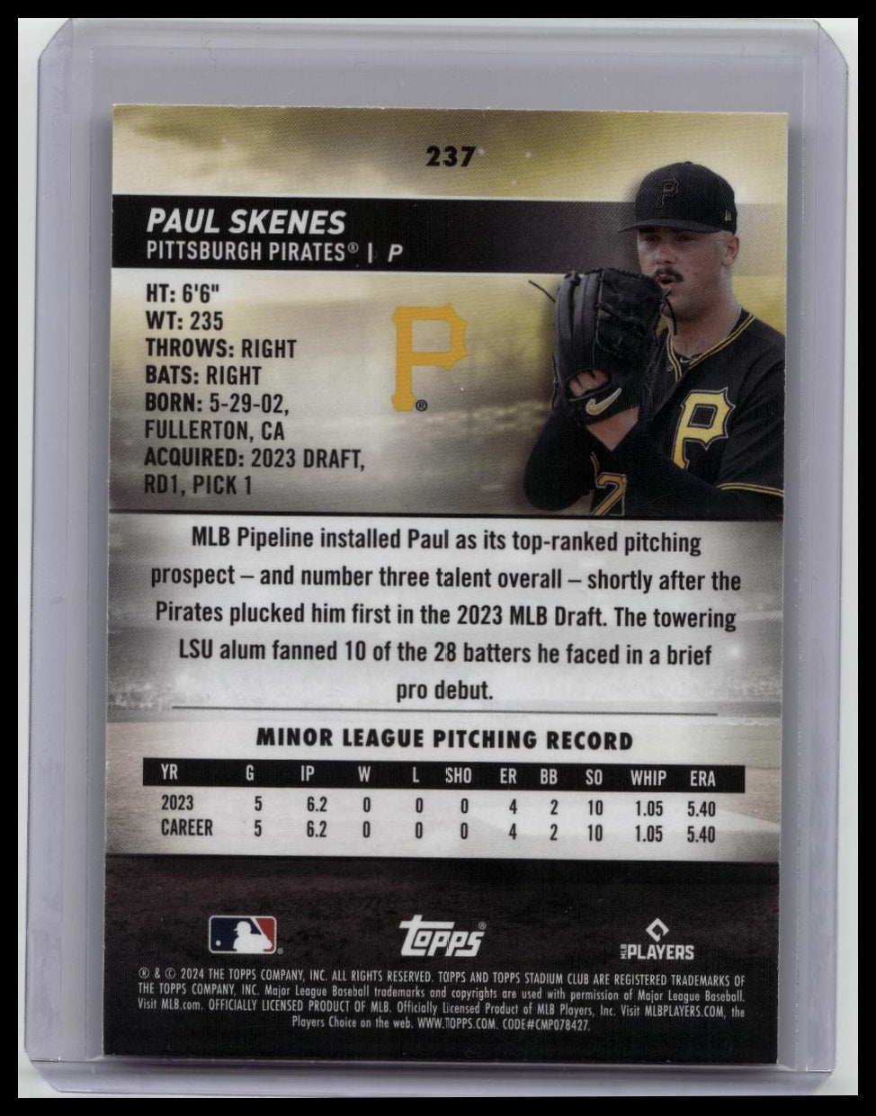 Paul Skenes Red Parallel RC 2024 Topps Stadium Club Pittsburgh Pirates ROY