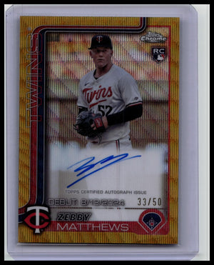 2025 Topps Chrome Update Zebby Matthews Gold Wave /50 Rookie Auto TWINS