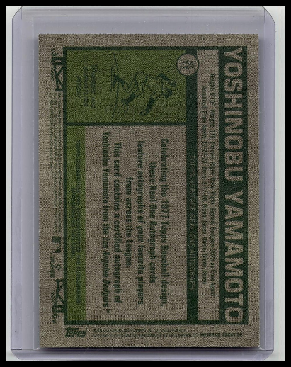 2026 Topps Heritage Real One Autographs Yoshinobu Yamamoto #ROA-YY Dodgers Auto