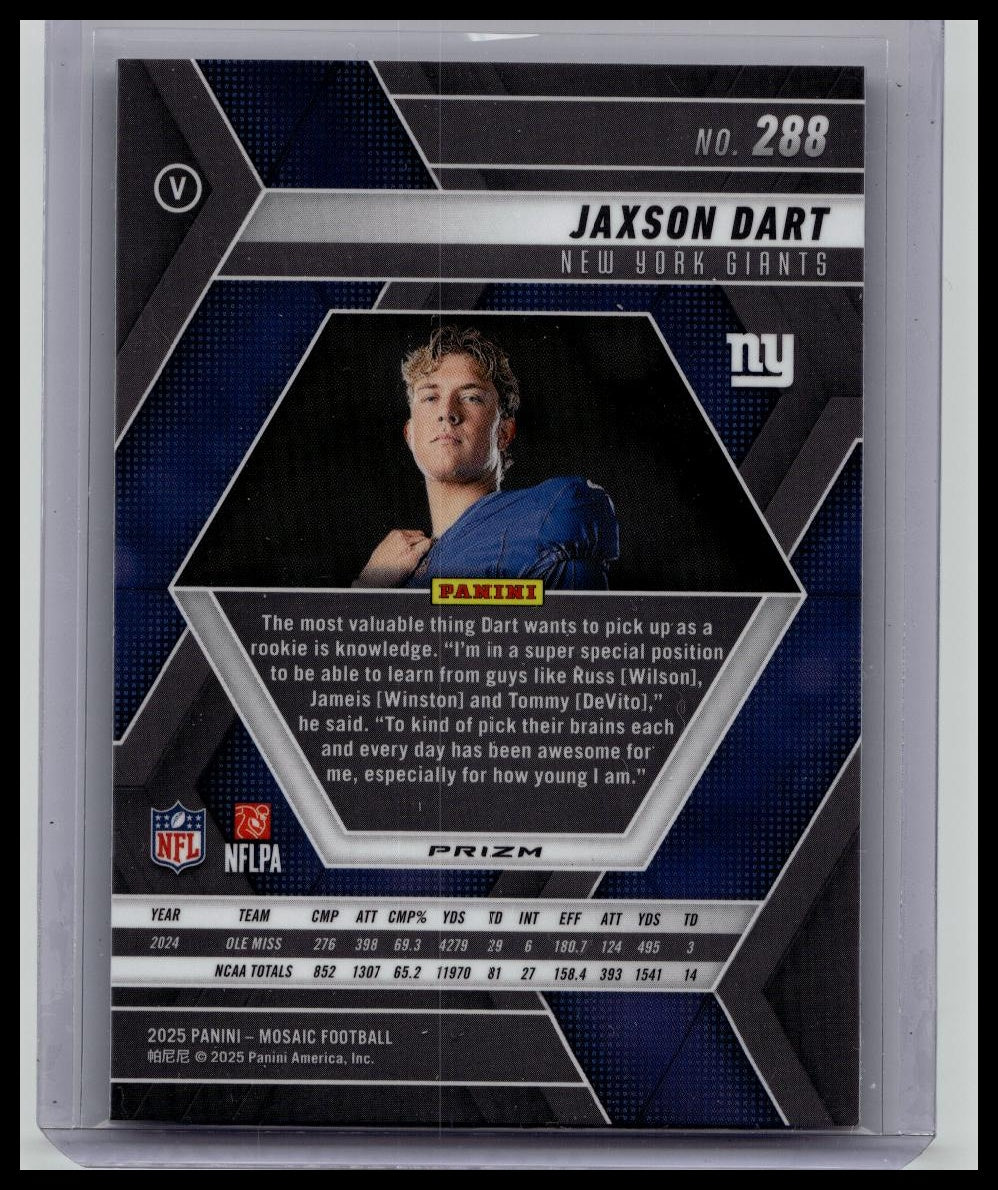 2025 Panini Mosaic - Rookie Variations Jaxson Dart #288 Silver Prizm (RC)